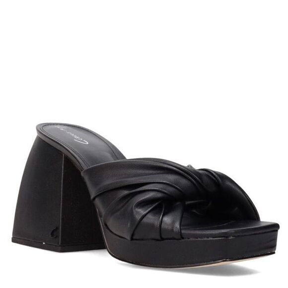 Circus NY by Sam Edelman Sandals Black Twisted Front Block Heel Open Toe - Picture 1 of 11